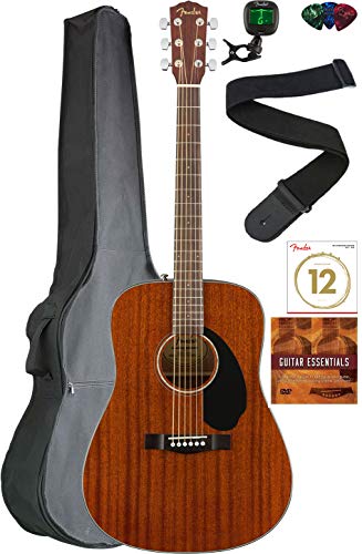 Fender CD-60S Solid Top Dreadnought Acoustic Guitar - All Mahogany Bundle with Gig Bag, Tuner, Strap, Strings, Picks, and Austin Bazaar Instructional DVD