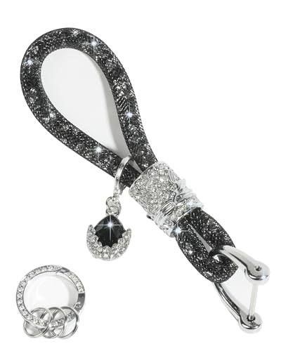 RACOONA Car Key Chain,Car Keys Keychain,Bling Car Accessories for Women,Crystal Keychain Car Key Chains Glitter Key Ring,Car Key Ring for All Car Keys,Family Keys,Company Keys,and Bus Cards (Black)