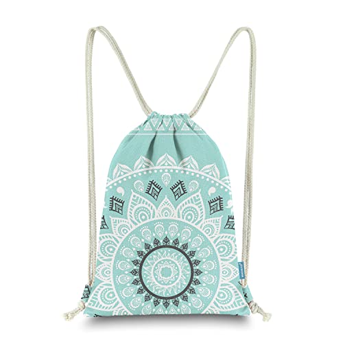 Miomao Drawstring Backpack Gym Sack Pack Mandala Style String Bag With Pocket Canvas Sinch Sack Sport Cinch Pack Christmas Gift Bags Beach Rucksack 13 X 18 Inches Fair Aqua
