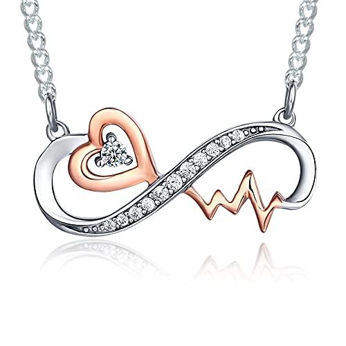 Forever Love Heartbeat Rose Gold 925 Sterling Silver Infinity Nurse Pendant Necklace Heart Ekg Medical Jewelry Week for Women Registered Practitioner Nursing Mom Mother Day Graduation Christmas Gifts