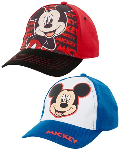 Disney Boys' Mickey Mouse Baseball Cap - 2 Pack 3D Character Curved Brim Strap Back Hat (2T-7), Size Age 4-7, Mickey Mouse Design - 2 Piece Set