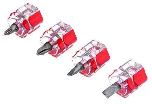 Performance Tool W80004 4 Piece Mini Stubby Screwdriver Set (Phillips sizes: #1 and #2, Slotted sizes: 3/16 and 1/4'), Sewing Machines Screwdriver
