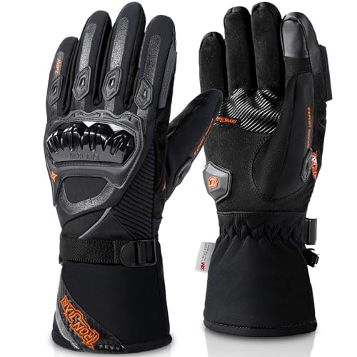 IRON JIA'S Motorcycle Gloves Winter Cold Weather Warm Touchscreen Waterproof Windproof Protective Gear (Black, L)