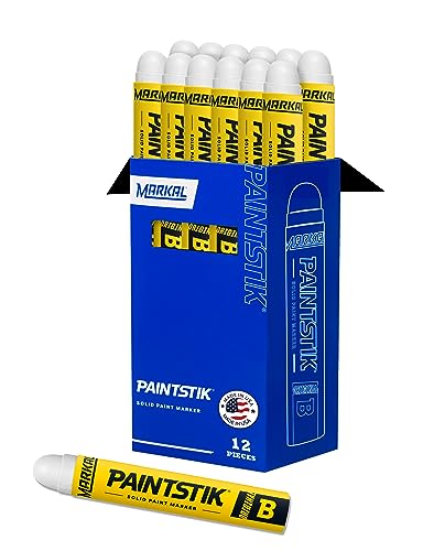 Markal 80220- Paintstik Original B Solid Paint Marker for Oily, Icy, Wet, Dry or Cold Surfaces, Weather- and UV-Resistant, White Color, (12Pk) Made in USA 11/16' x 4-3/4'
