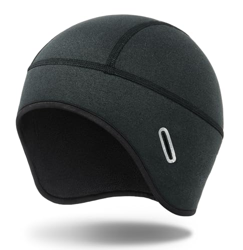 MELASA Winter Helmet Liner Skull Cap for Men Women, Fleece Lined Warm Cycling Cap with Glasses Holes, Thermal Hat Beanie for Running Cycling Motorcycle(Black)