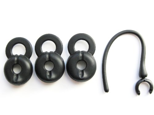 3 Medium Black Stay in Ear Earbuds Eartips and 1 Earhook Earloop Compatible with Jawbone ERA Shadowbox, Smokescreen, Midnight, and Silver Lining Headsets