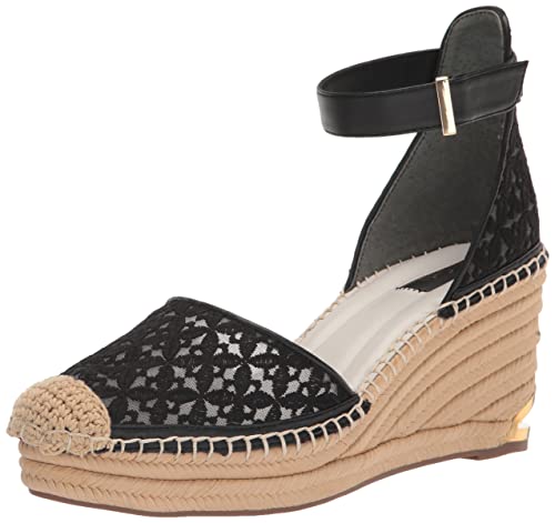 Franco Sarto Women's Marsha Espadrille Wedge Sandal, Black Lace, 7.5