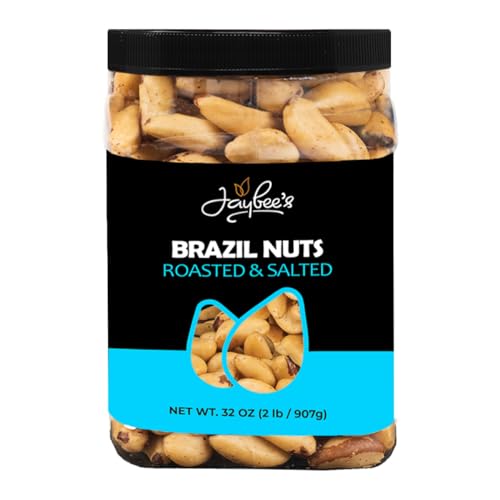 Brazil Nuts Roasted Salted - 32 oz (2 Pounds) Reusable Container | Healthy Nut Snack - Vegan, Keto & Paleo Diet Friendly | Kosher | Hand-Picked | 100% Natural | Similar to Organic Brazil Nuts | Great for Daily Use, Baking, Cooking & Gift Giving | Jaybee's