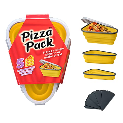 The Perfect Pizza Pack - Reusable Pizza Storage Container with 5 Microwavable Serving Trays - BPA-Free Adjustable Pizza Slice Container to Organize & Save Space, Yellow