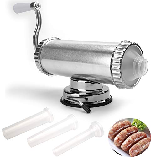 Lawei 2 LBS Sausage Stuffer - Horizontal Kitchen Stuffing Maker Stainless Steel Meat Sausage Machine for Household Commercial