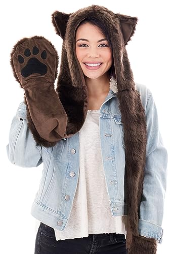 Simplicity 3 in 1 Lovely Animal Beanie Cosplay Hats Scarf with Mittens, Brown Bear