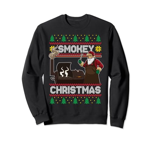 BBQ Santa Grilling Roast On Smoker Ugly Smokey Christmas Sweatshirt