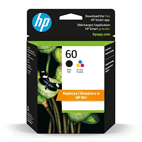 HP 60 Black/Tri-color Ink Cartridges (2-pack) | Works with DeskJet D1660, D2500, D2600, D5560, F2400, F4200, F4400, F4580; ENVY 100, 110, 120; PhotoSmart C4600, C4700, D110a Series | N9H63FN