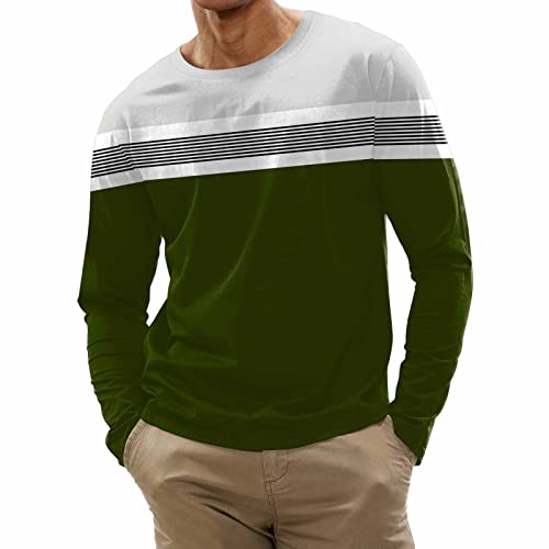 Shirts for Men Long Sleeve Printed Crew Neck Lightweight Athletic Classic Fit Tees Stylish True Comfort Tops A-Army Green