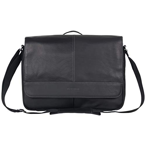 Kenneth Cole REACTION Risky Business Messenger Full-Grain Colombian Leather Crossbody Laptop Case & Tablet Day Bag, Black
