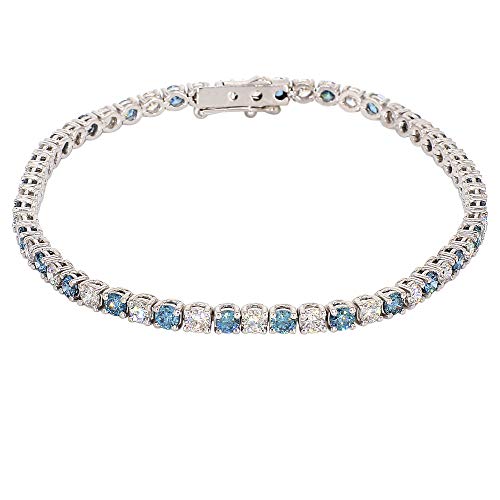 14K White Gold Lab-Grown Blue and White Diamond Bracelet Stackable (5.00 cttw, G-H Color, VS2-SI1 Clarity) 7'