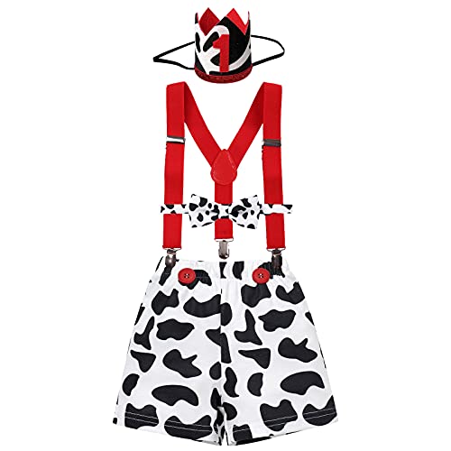 IMEKIS Farm Animals 1st Birthday Outfit Boys Baby Cake Smash Bowtie Suspenders Bloomers Shorts Headband First Milk Cow Theme Farm Birthday Party Supplies Decorations for Western Cowboy Photo Shoot 1T