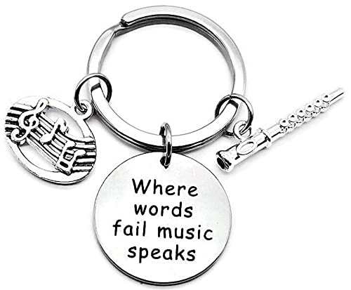 Flute Keychain, Music Keychain, Musical Note Keychain, Musical Instrument Keychain, Music Gift, Music Key Ring, Flute Key Ring