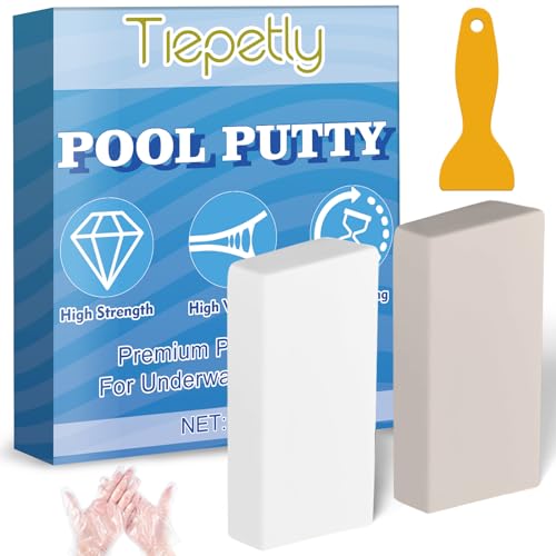 Tiepetly Pool Putty, 2 Part Epoxy Putty Set, Fix Leaks Cracks Underwater or Above, for Tile, Concrete, Fiberglass, Cement and Other Surfaces (White)
