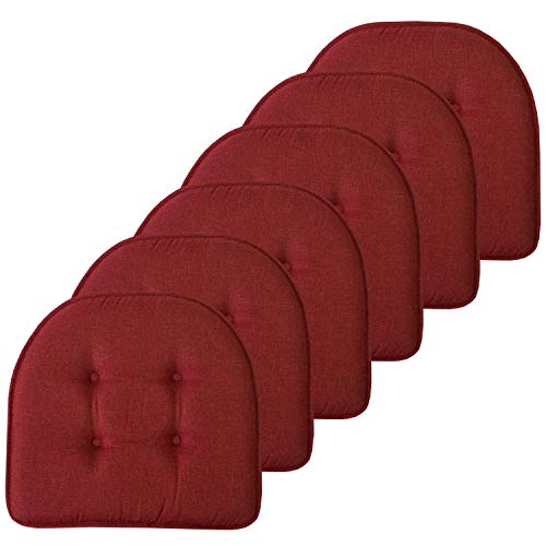 Sweet Home Collection Chair Cushion Memory Foam Pads Tufted Slip Non Skid Rubber Back U-Shaped 17' x 16' Seat Cover, 6 Pack, Wine Burgundy