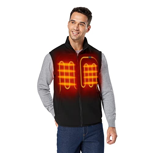 ORORO Men's Fleece Heated Vest with Battery Pack(Black, XL)