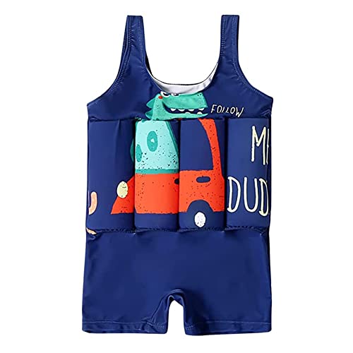 DYMCII Kids Baby Boys Floatation Swimsuit with Adjustable Buoyancy Float Suit Swim Vest One-Piece Swimwear Bathing Suit Deep Blue 3-4T