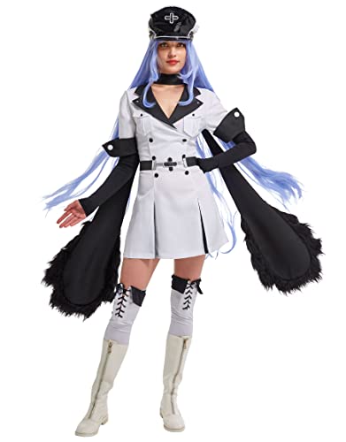 miccostumes Womens Anime Uniform Dress Cosplay Costume with Neck Accessory Belt Hat Stockings (Small, White)