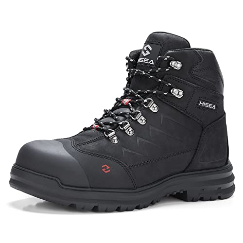 HISEA Men's Composite Toe Work Boots, Safety Boots Slip-Resistant Working Shoes for Industrial & Construction Black Size 12