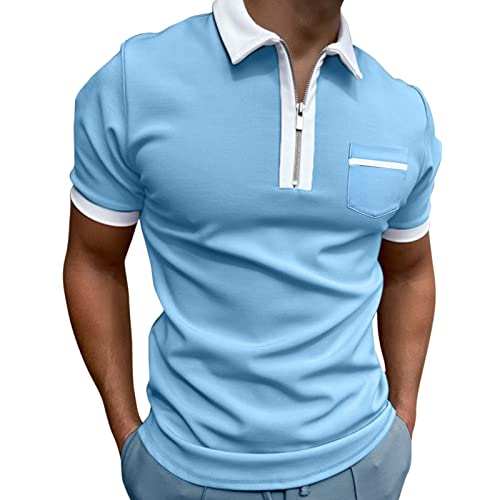 Men's Classic Short Sleeve Polo Shirt Zip Up Casual Summer Slim Fit T-Shirts Striped Graphic Printed Tops Beach Tees