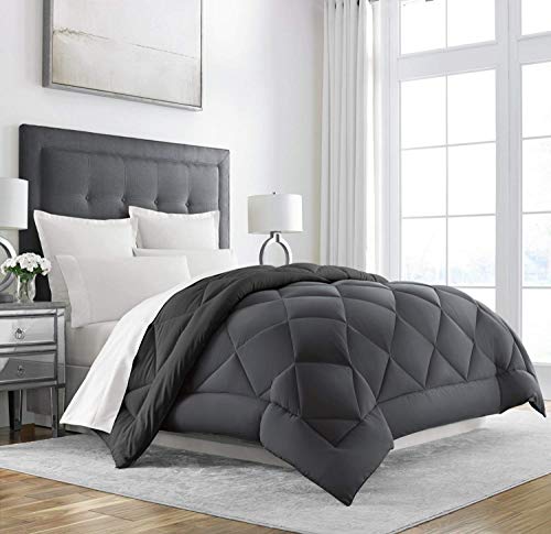 Sleep Restoration King/Cal King Size Comforter - Reversible Bed Duvet Insert - Thick, Warm, Fluffy Down Comforter Alternative - Hotel Quality Bedding Comforters - Grey/Black