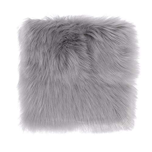 Molain 25 cm Small Rugs Fluffy Faux Fur Chair Pad Cover Rug Fuzzy Cushion Christmas Party Photography Props Background Nail Mat Carpet for Home Living Room Sofa Bedroom Floor (Grey Square)