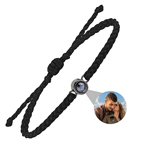 SINRWROD Custom Projection Photo Bracelets with Picture Inside, Personalised Photo Projection Rope Couples Bracelet I Love You Bracelet 100 Languages Bracelet Gifts for Him Her Best Friend