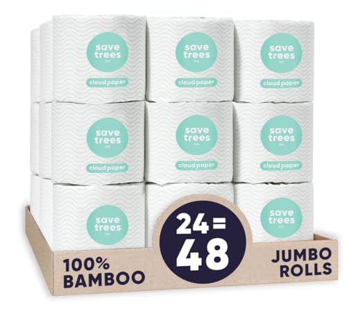 Cloud Paper Bamboo Toilet Paper - 24 Rolls Of Eco Friendly Septic Safe Organic Toilet Paper - 3-ply, 300 Sheets Per Roll - PFAs Free, FSC Certified, Plastic & Chemical Free - For Home, Boat, & RV Use
