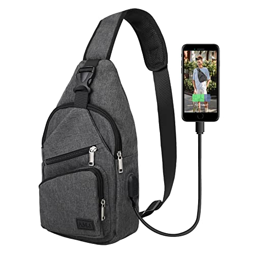 AMJ Crossbody Sling Bag Men Women, Casual Shoulder Backpack, Chest Daypack Satchel for Hiking Travel (Small, Space Gray)