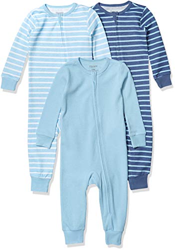Hanes unisex baby Ultimate Zippin 3 Pack Sleep and Play Suits Layette Set, Blue Stripe, 0-6 Months US