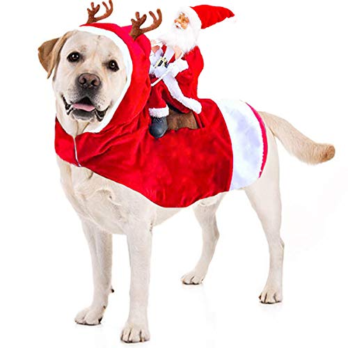 Kyerivs Santa Dog Costume Christmas Dog Stocking Stuffers Pet Clothes Santa Claus Riding Pet Cosplay Costumes Party Dressing up Dogs Cats Outfit for Small Medium Large Sized Dogs - XXL