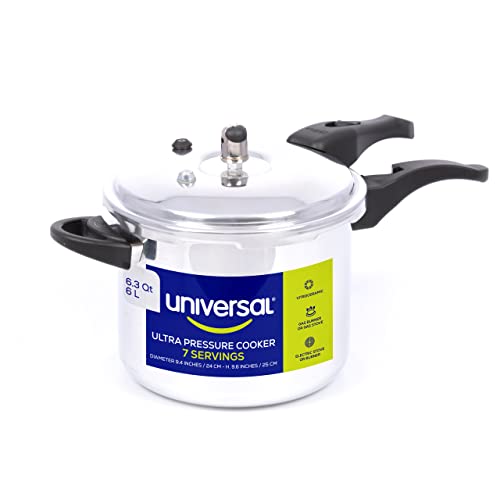 Universal 6.3 Quart / 6 Liter Anti-Rust Ultra Pressure Cooker, Aluminum Pressure Cooker for 7 Servings, Pressure Cooker for Canning, Even Heat Distribution, Diameter 9.4 inches, Height 9.6 inches