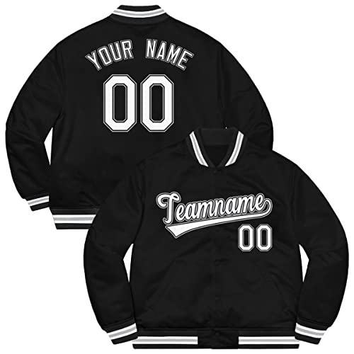 Custom Men’s Varsity Baseball Jacket Sportswear Coat Stitched Personalized Name Number, Black & White-03, One Size