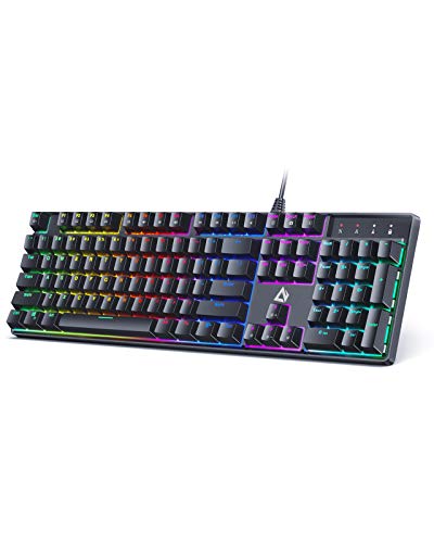 anyotherway Mechanical Gaming Keyboard, Layout 104 Keys Rollover Anti-ghosting, Blue Switches Customizable Key with LED Backlit 14 Dynamic Light Modes, 5 Macro Recording, USB Wired