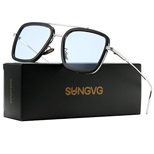 SUNGVG Tony Stark Sunglasses for Men Women Square Metal Frame - Iron Man and Edith Sun Glasses (Spider Man Same Color)