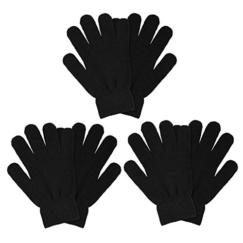 MENOLY 3 Pairs Winter Magic Gloves Adult Knit Gloves Warm Stretchy Knit Gloves One Size Fits Men Women Teens