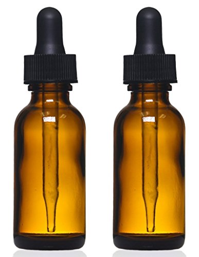 Amber Glass Bottles with Eye Droppers (1 oz, 2 pk) For Essential Oils, Colognes & Perfumes, Blank Labels Included