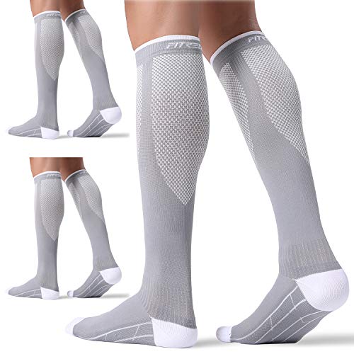 FITRELL 3 Pairs Compression Socks for Women and Men 20-30mmHg- Circulation and Muscle Support Socks for Travel, Running, Nurse, Medical, GREY L/XL