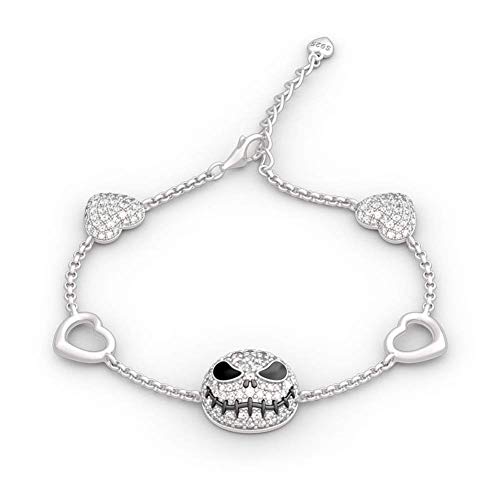 Jeulia 2.5 Carat Jack Skellington Charm Bracelet for Women Girls 925 Sterling Silver Nightmare Before Christmas Bead Bracelet Horror Movie Costume Jewelry Link Bracelet with Adjustable Infinity Chain