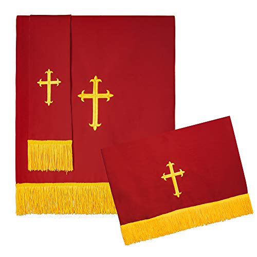 GraduatePro Set of 3 Reversible Parament Set Red White with Embroidered Gold Latin Cross