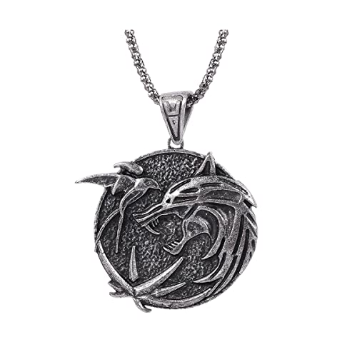 The Witcher Necklace for Men Wolf Necklace for Men Wolf Pendant Necklace for Men Witcher Medallion Necklace Noridc Viking Necklace Viking Jewelry for Men Wolf Jewelry Wolf Gifts for Men Teens Boys