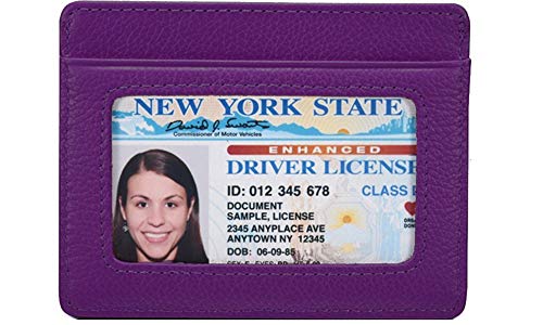 KALMORE womens Credit Holder Genuine Leather Slim Minimalist Card Case Wallet, Purple With Id Window, Classic US