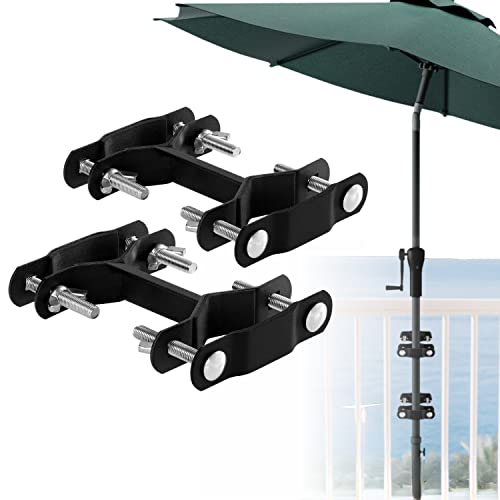 Vinazone Patio Umbrella Holder, Heavy Duty Deck Umbrella Mount, Umbrella Holder for Deck Railing, Deck Mount Umbrella Holder, Umbrella Deck Mount, Umbrella Clamp for Fence, Railing, Deck- 2Pack -Black