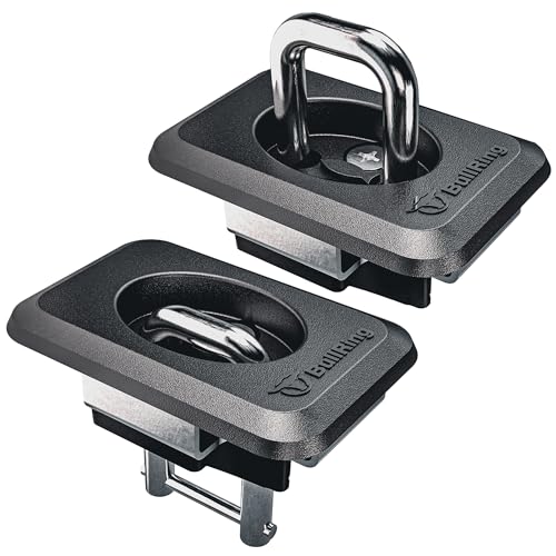 Bull Ring Retractable Truck Bed Tie Down Anchors for Dodge RAM 2009-24, Toyota Tundra CrewMax 2014-24, Hyundai Santa Cruz 2022-24, Rail Cap Trim Required to Install (2 Pack)