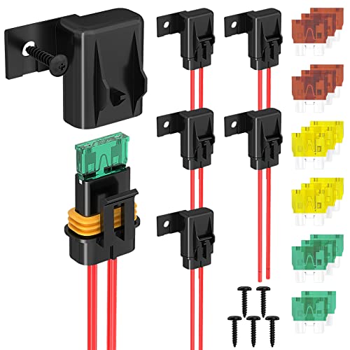 DaierTek Inline Fuse Holder 12V 12 AWG Waterproof ATC/ATO Blade Fuse Holder with 20 Amp 30 Amp 40 Amp Inline Fuse Heavy Duty in Line Fuse Holder for Marine Automotive Vehicle -6Pcs
